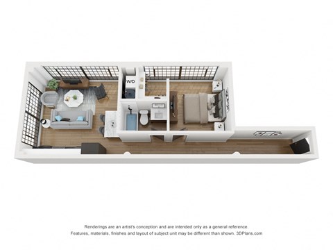 Floor plan for 1 bed, 1 bath, 718 sqft